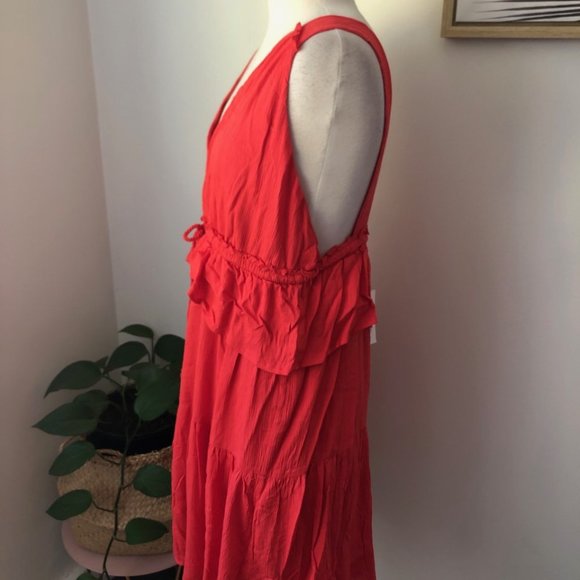 SEED Red V Neck Backless Style Boho Dress Size 12 New w Tags $99 - Picture 6 of 10